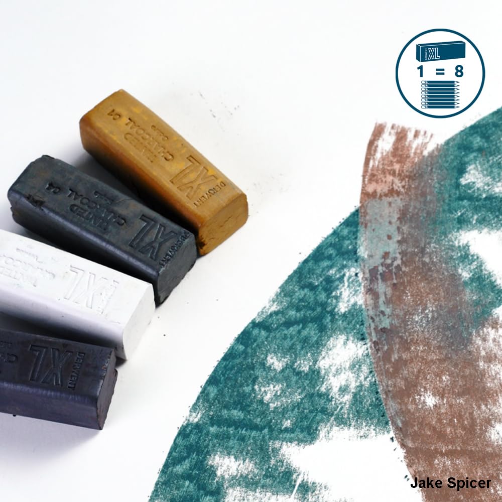 Derwent Tinted Charcoal XL Blocks 6 Tin, Set of 6, 60mm Extra-Large Block, Naturally Water-soluble, Ideal for Sketching, Drawing and Expressive Mark Making, Professional Quality (2306177)