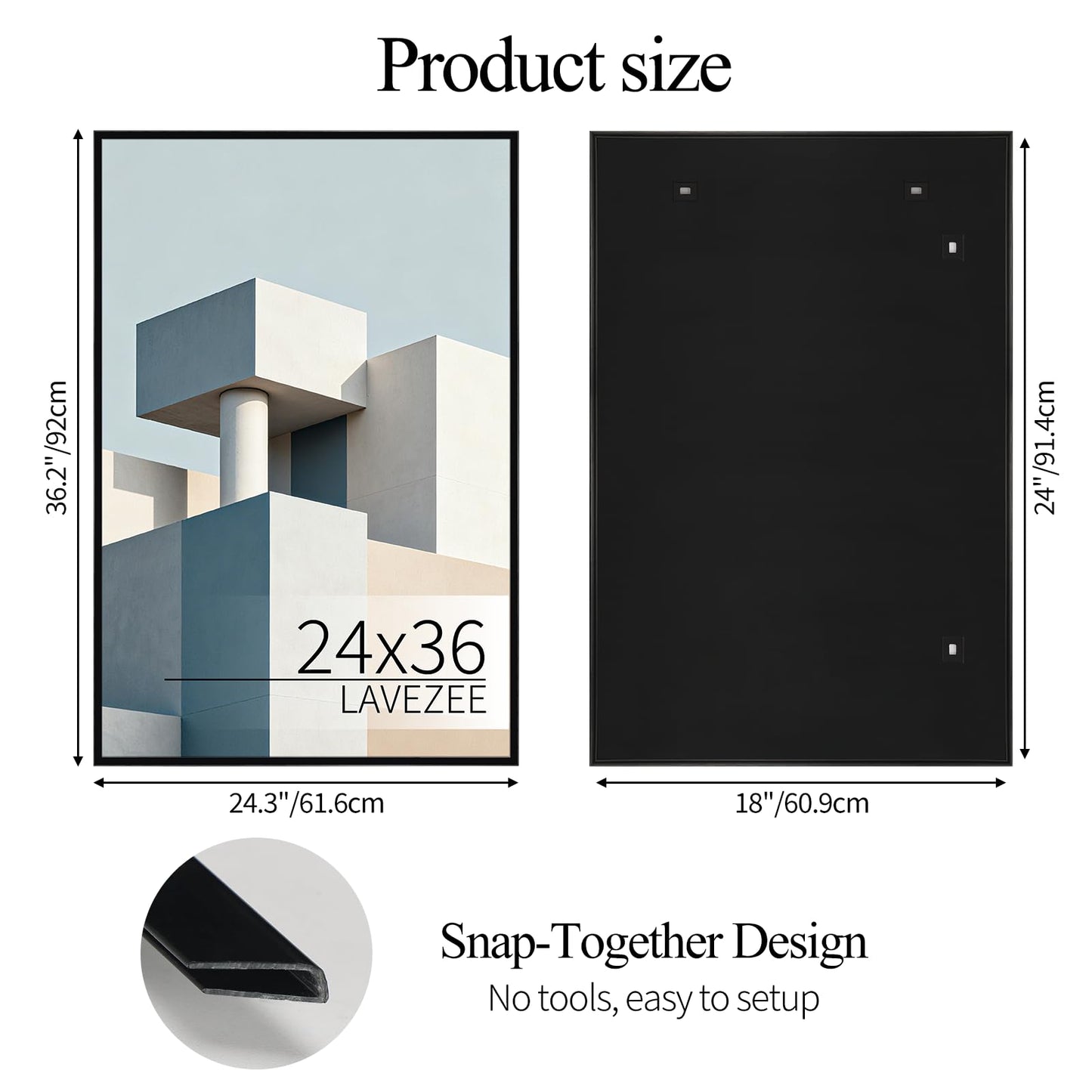 Lavezee 24x36 Poster Frame Black, Lightweight 24 x 36 Poster Frames for Wall Mounting, Display 24 by 36 Pictures, Posters & Art Prints Vertically or Horizontally, 3 Packs