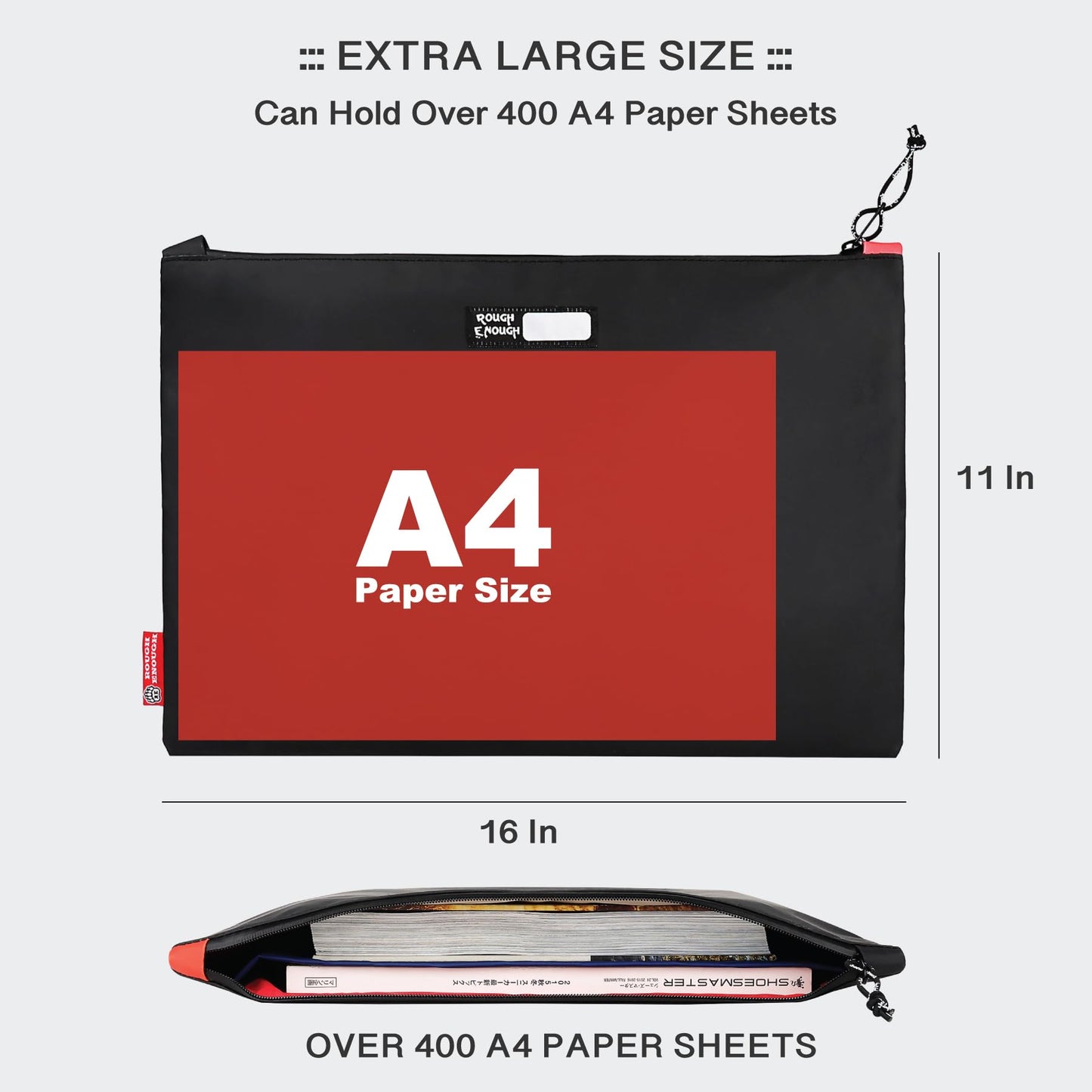 Rough Enough Important Document Organizer Holder Bag File Folder Zipper Pouch with 2 Pocket for A4 Paper Notebook Travel Business Office Home Water Resistant