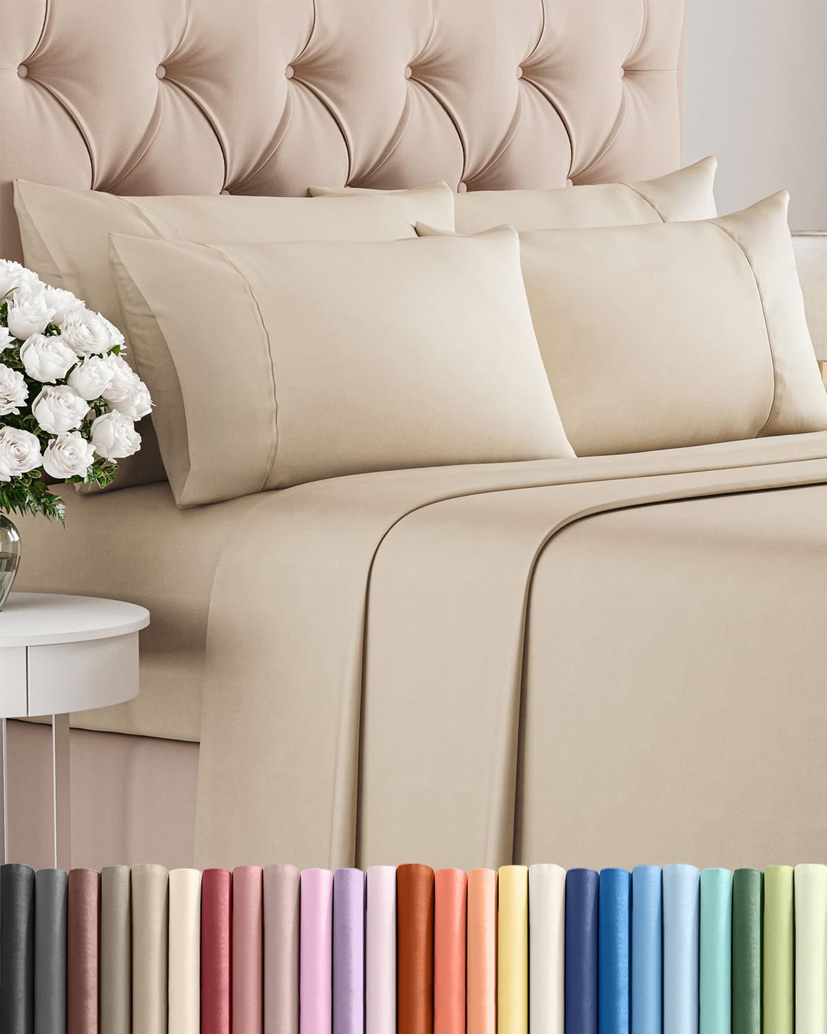 King 6 Piece Sheet Set - Comfy, Breathable & Cooling - Soft Hotel Luxury Bedding for Women, Men, Kids, Teens & Children - 1 Flat & 1 Fitted Sheet & 4 Pillowcases w/ Deep Pockets - Wrinkle Free - Wheat