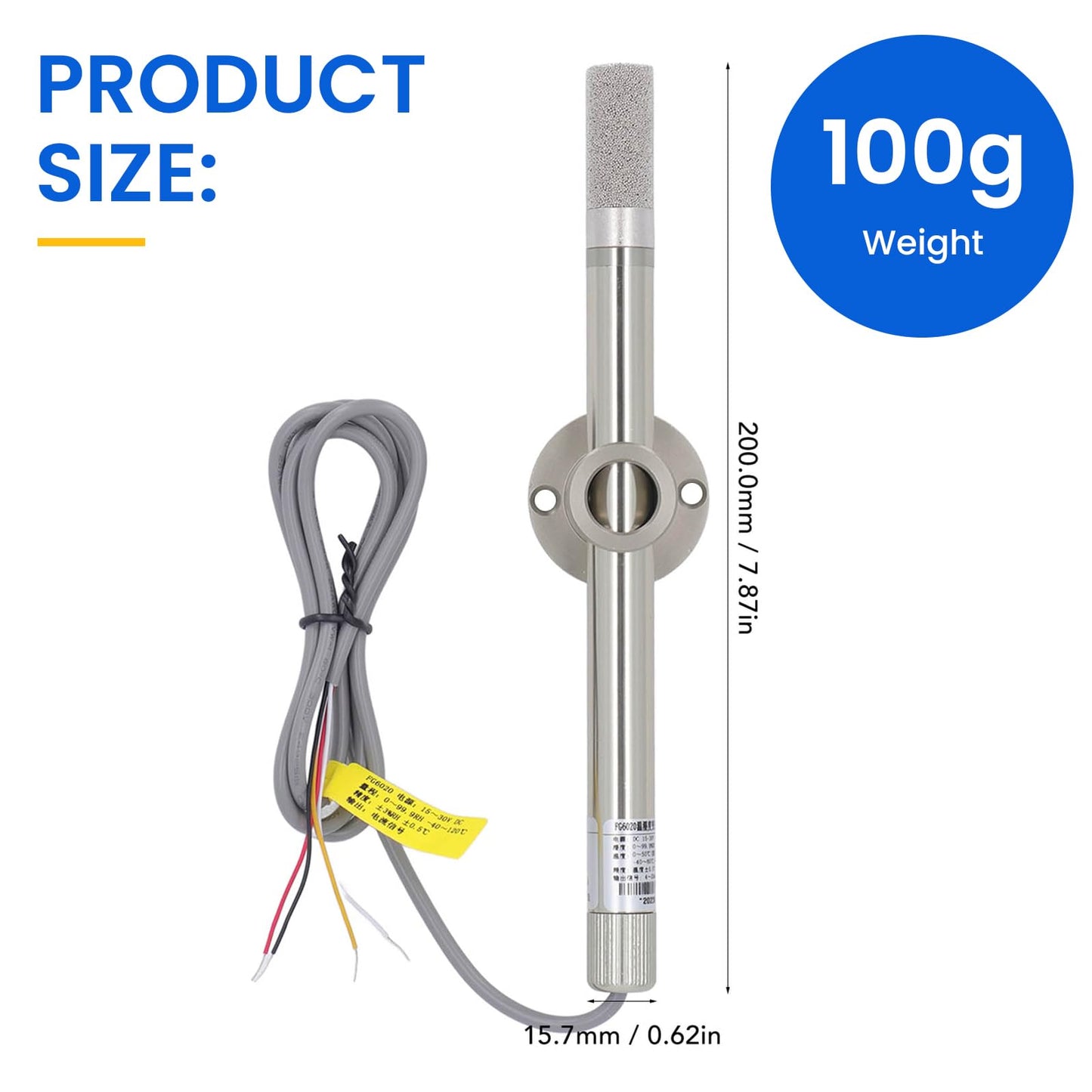 Temperature Humidity Sensor, 4‑20mA Output Temperature Humidity Transmitter Probe for Detection