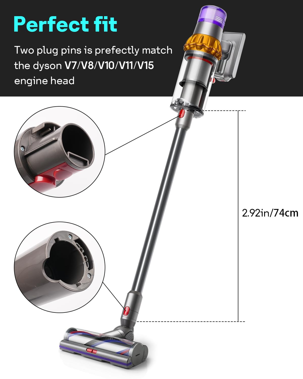 Leemone Replacement Wand Quick Release Wand for Dyson V7 V8 V10 V11 V15 Cordless Stick Vacuum Cleaner Extension for Dyson V11 V10 V8 V7 Handheld Trigger(Grey)