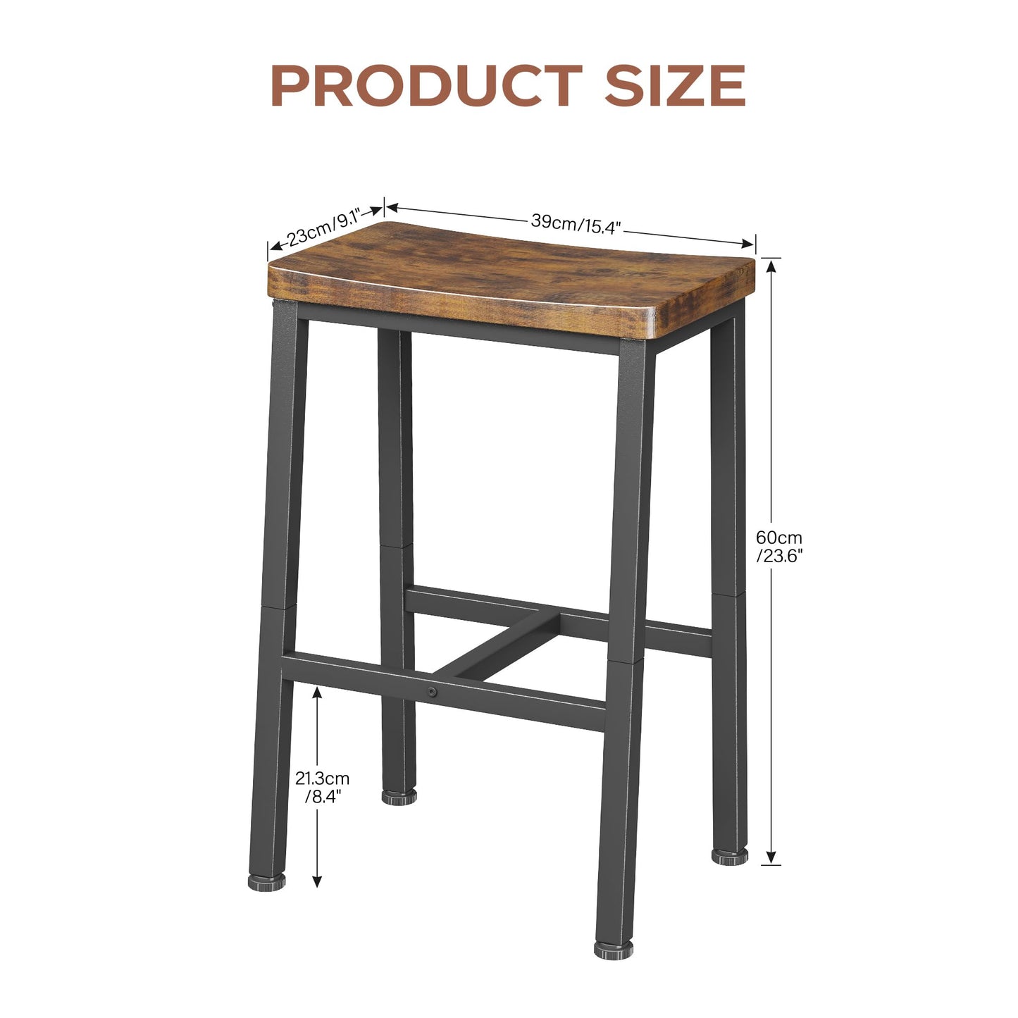 Homeiju Bar Stools, Counter Height Bar Stools Set of 2, 23.6 Inch Saddle Stools with Footrests, Industrial Kitchen Counter Seat for Dining Room, Kitchen, Counter, Rustic Brown