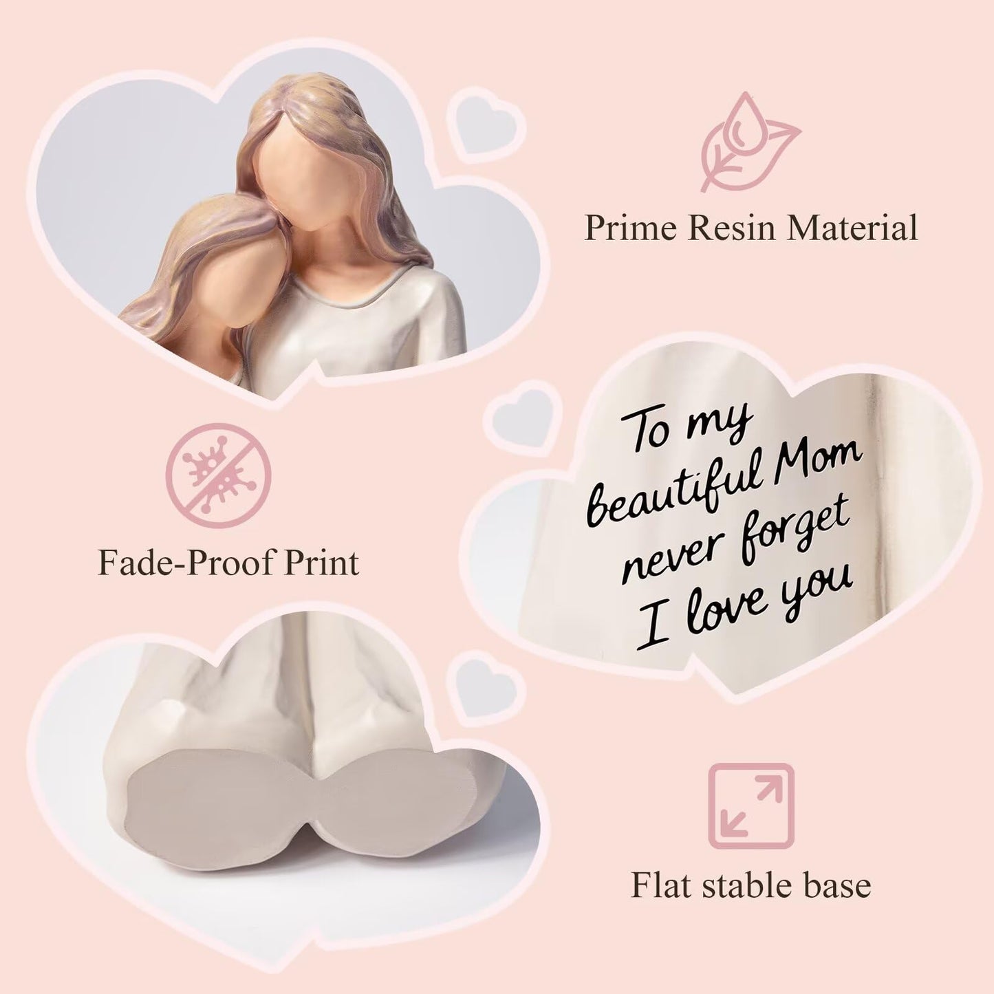 Jubilora Gifts for Mom from Daughter, Mother Daughter Figurine Gift for Mother's Day, Christmas, Thanksgiving, Mom Birthday Gifts for Home Tabletop Shelf Decor, White, Resin