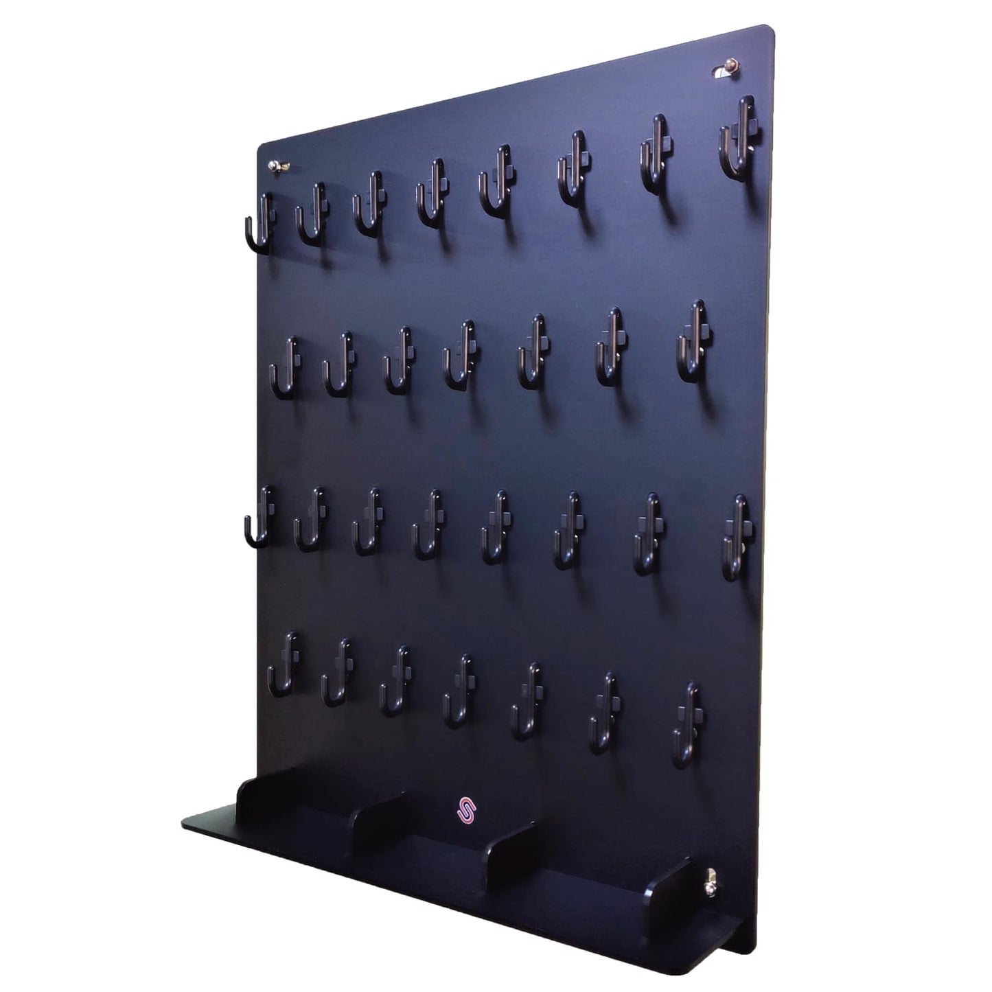PROSPACE P0004 Acrylic Key Hooks Upgrade Thick Buckle 14 3/4ʺW x 18 3/4ʺL Wall-Mounted Key Hanging Board with 30 Hooks for Garage, Car Dealer, Office, Hotel, Real Estate (Matte Black with Pallet)