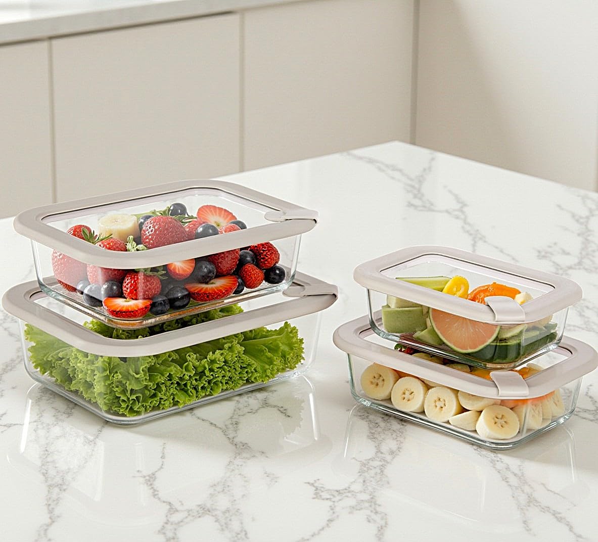 EcoEvo Glass Food Containers with Glass Lid, Microwave Safe Food Storage Container Set, 4 Pack, Airtight Storage Set with Leak Proof Lids, Meal Prep Containers