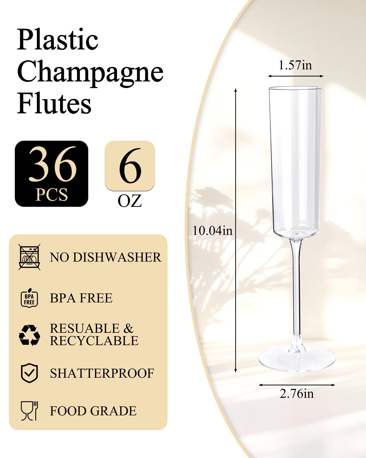 Ciaell 36 Pack Plastic Champagne Flutes - 6 Oz Disposable Champagne Glasses - Square Clear Plastic Toasting Glasses for Party Birthday Anniversary Wedding