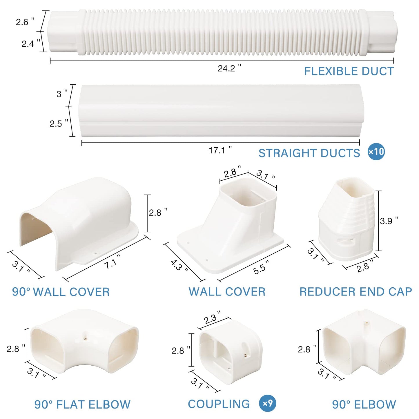 HOXHA 3" W 16.1Ft L Line Set Cover Kit for Mini Split Air Conditioners Decorative PVC Slim Line Cover for Central AC & Heat Pumps Systems Tubing Cover