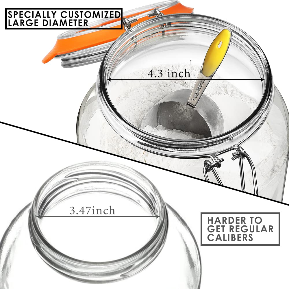 1 Gallon Glass Jars with Airtight Lid, Large Glass Storage Containers with Lids, 2 Pack Wide Mouth Mason Jars with Measurement Marks, Kitchen Pantry Storage for Flour, Sugar, 138oz, Dishwasher safe