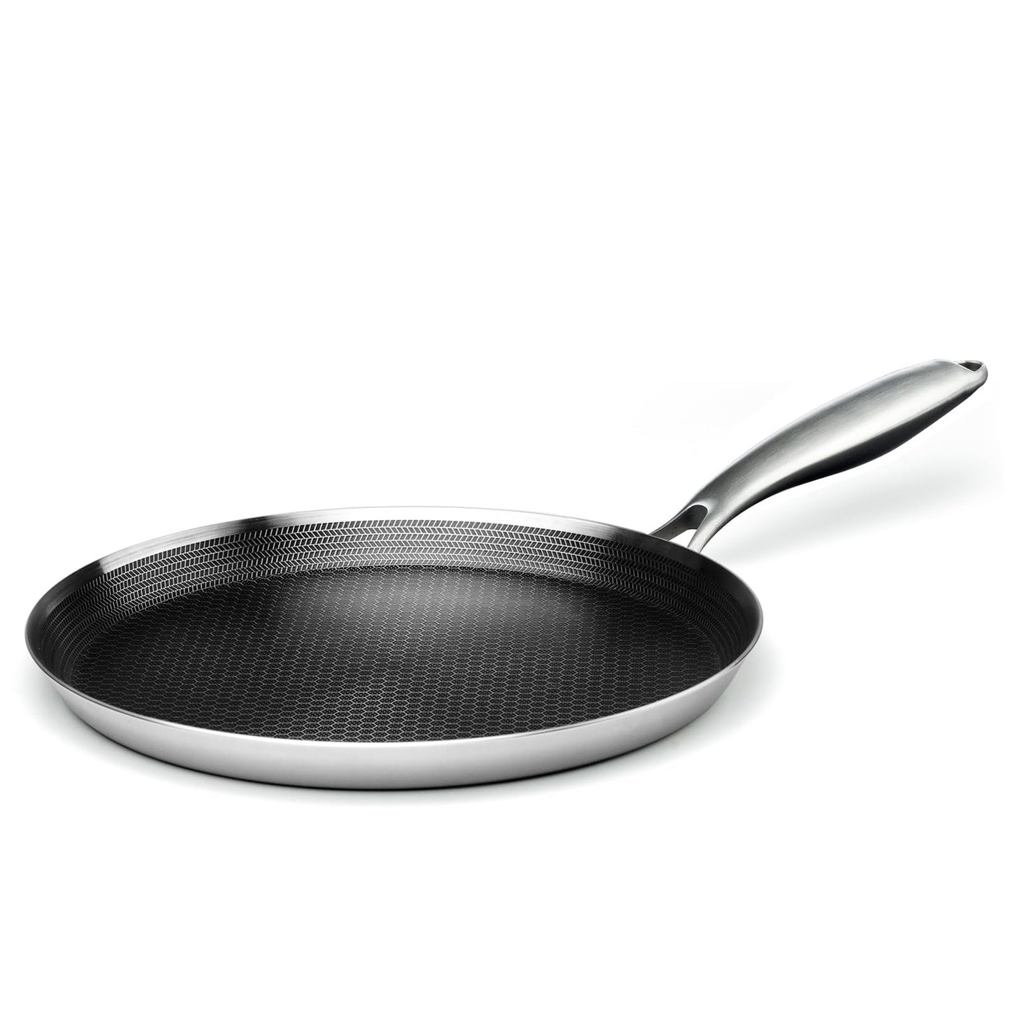 Innerwell Stainless Steel Crepe Pan - 10 Inch Nonstick Crepe Pan, Stainless Steel Honeycomb Coating Pancake Pan, Non Stick Flat Skillet Tawa Dosa Tortilla Griddle Pan, Induction Compatible, PFOA Free