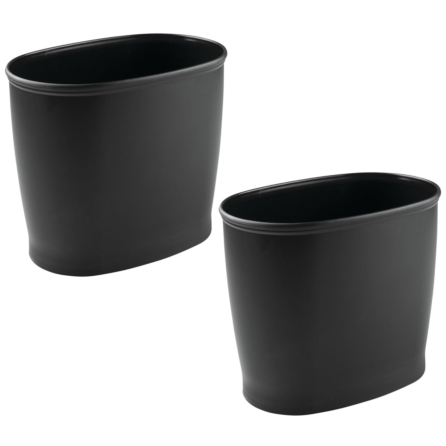 iDesign Slim Plastic Bathroom Trash Can, Small Garbage Bin for Bedroom, Office, Desk, Dorm, 2-Pack, Black
