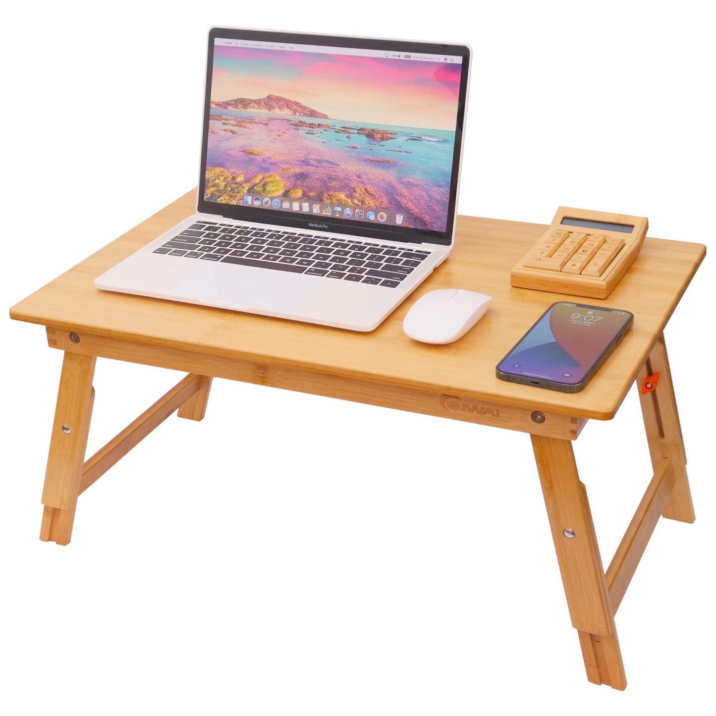 Lap Desk for Bed, COIWAI Bed Desk Bed Table Tary, Low Desk Table, Folding Floor Table, Adjustable Height, Portable Foldable Picnic Desk,Serving Breakfast Coffee in Bed Couch Floor .Bamboo
