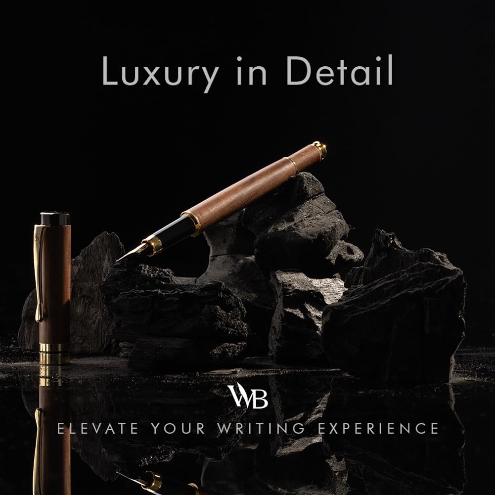 Wordsworth & Black Fountain Pen Set, Luxury Bamboo Wood - Medium Nib, Gift Case; Includes 6 Ink Cartridges, Ink Refill Converter -Journaling, Calligraphy, Drawing, Smooth Writing [Brown Wood]