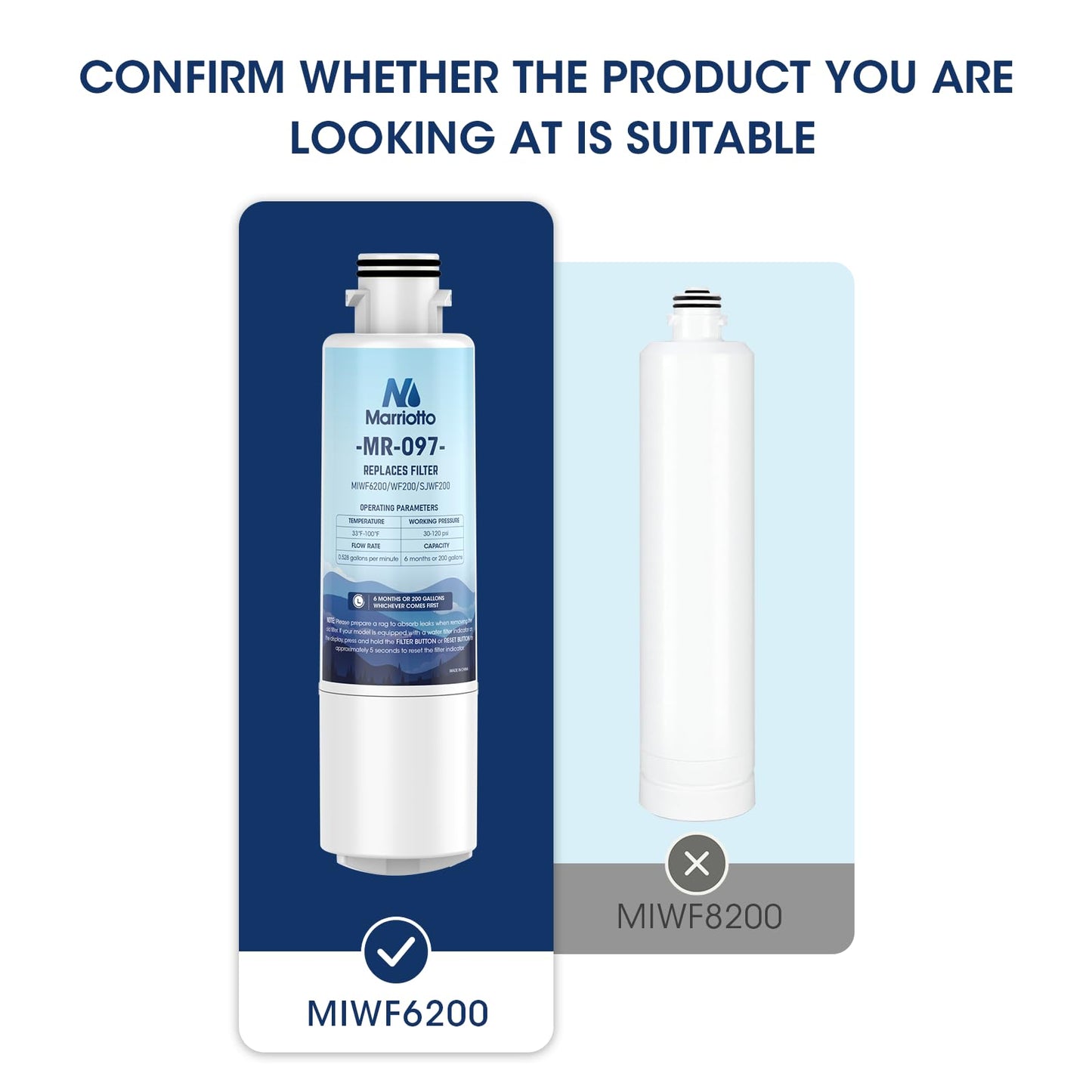 MARRIOTTO MIWF6200 Water Filter Replacement for Midea MIWF6200, MRS26D5AST, MRS26D7AST, MRQ22D7AST, MF-2008-R2, NS-WF26SS0-1, Zline MIWFT2100, RFM-W-36, WF200, SJWF200, SJG2254FS, NSF42, (2 Pack)