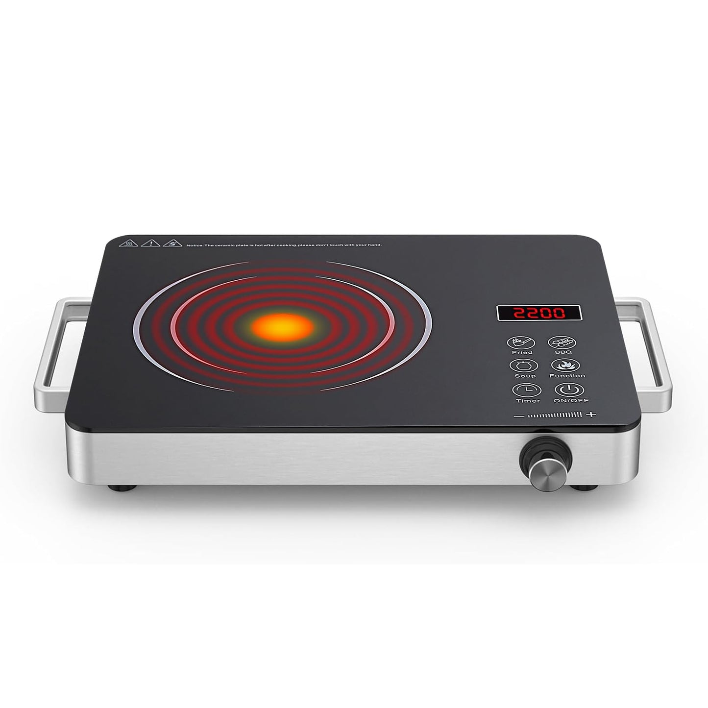 Daoseolo 1800W Portable Electric Stove 4-Hour Timer Electric Heating Plate Surface Touch and Knob Controls 12-Level Power Temperature Adjustment Compatible with All Flat-Bottom Cookware