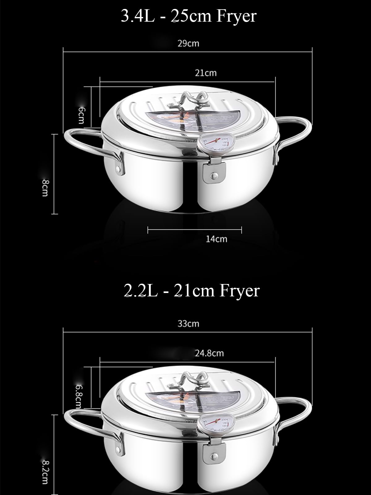 Deep Fryer Pot 304 Stainless Steel Japanese Frying Pot 2.2L, Janpanese Style Tempura Frying Pot with Lid, with Temperature Control Oil Drip Drainer Rack, or Fried Chicken, Shrimp, French, Chips dip