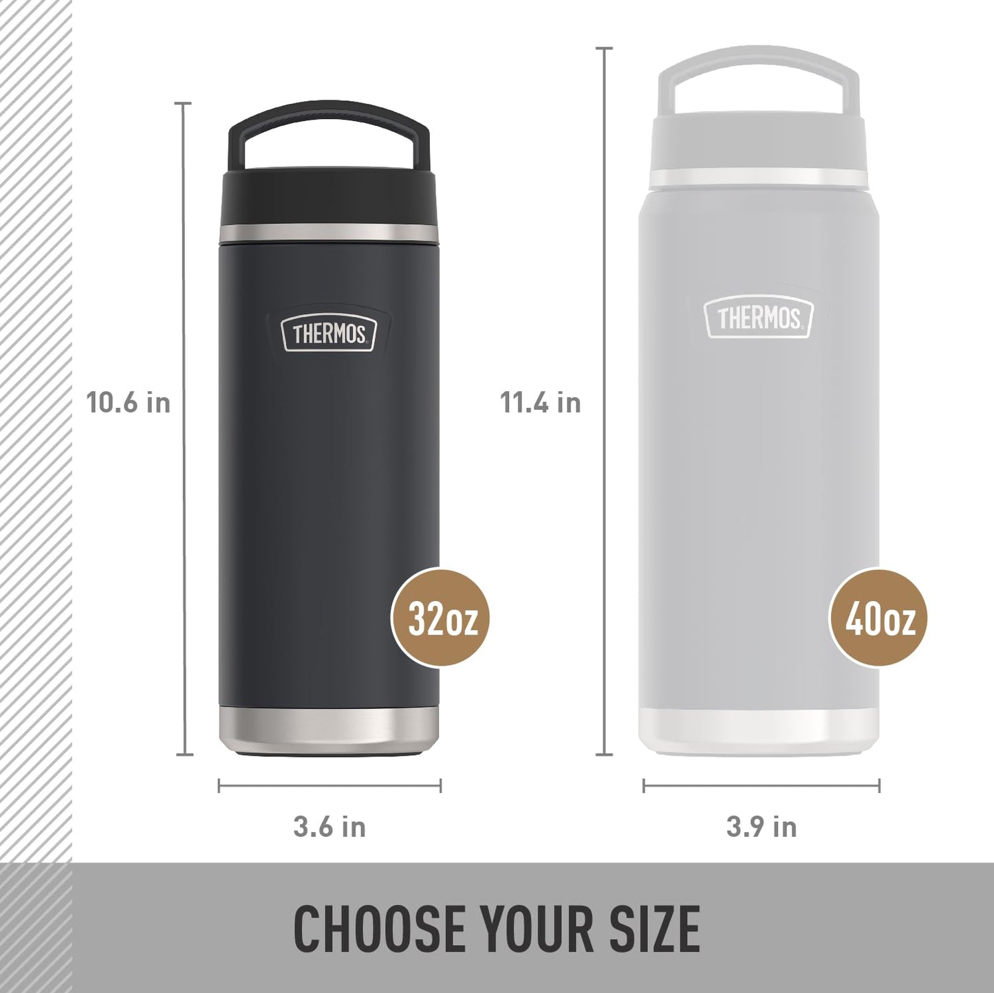 THERMOS ICON SERIES Stainless Steel Water Bottle with Screw Top Lid - 32 Ounce, Granite - Insulated Water Bottle with Lid