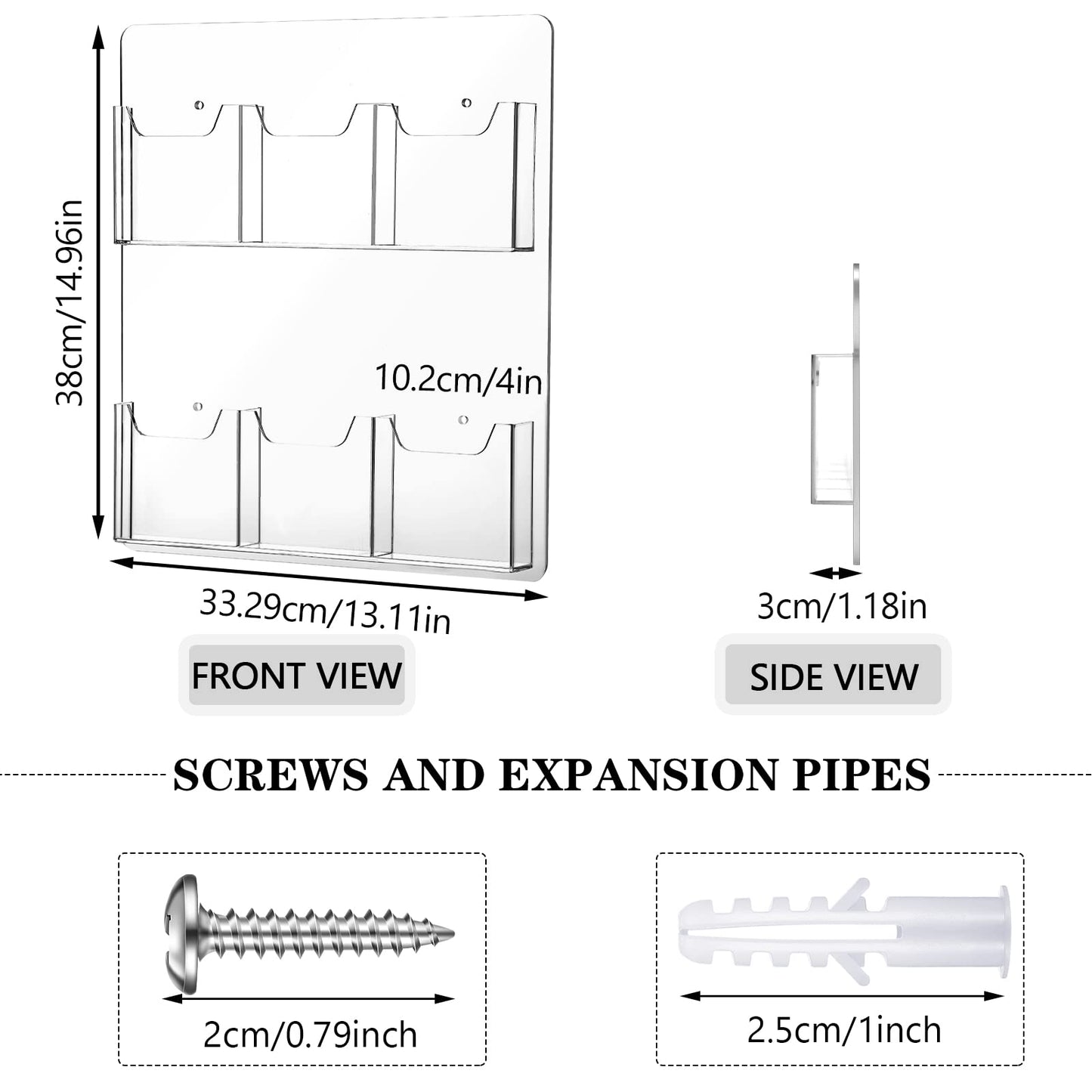 Eersida 2 Pack Acrylic Brochure Pamphlet Holder Wall Mount Clear Brochure Display Holder Plastic Trifold Flyer Rack Literature Storage Rack for Offices Waiting Room (6 Pockets, 15 x 13 Inch)