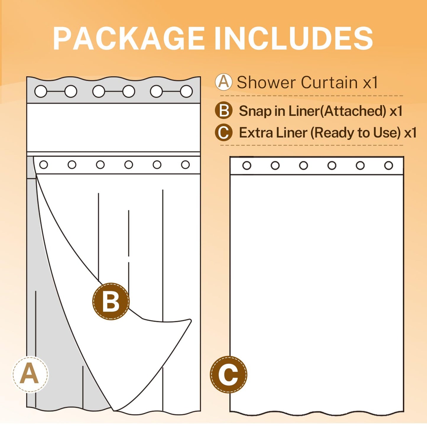 River Dream No Hooks Waffle Weave Shower Curtain with Snap in Liner + an Extra Replacement Liner，Bathroom Curtains Shower Set - 71W x 74H, Hotel Grade, Spa Like Bath Curtain, White