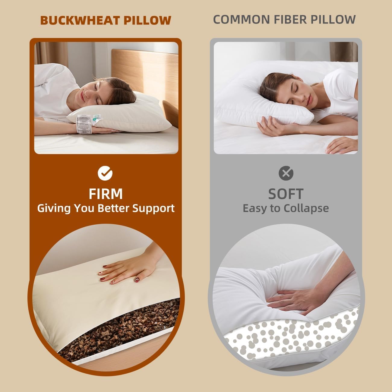 LOFE® Organic Buckwheat Pillow for Sleeping with Organic Cotton Pillowcase - 20''x26'' Adjustable Pillow, Breathable for Cool Sleep, Cervical Support for Back and Side Sleeper(Tartary Buckwheat Hulls)