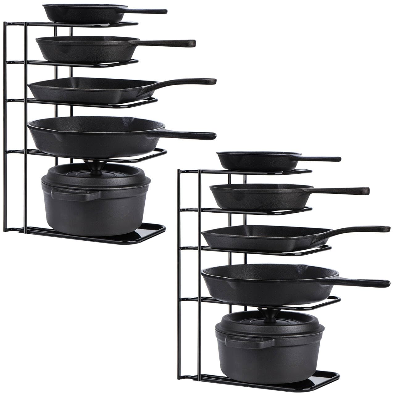 Toplife 2 Pack Heavy Duty Pan Organizer, 5 Tier Pot and Pan Organizer Rack for Cast Iron Skillets, Griddles and Pots - Sturdy Steel Construction- No Assembly Required - Black