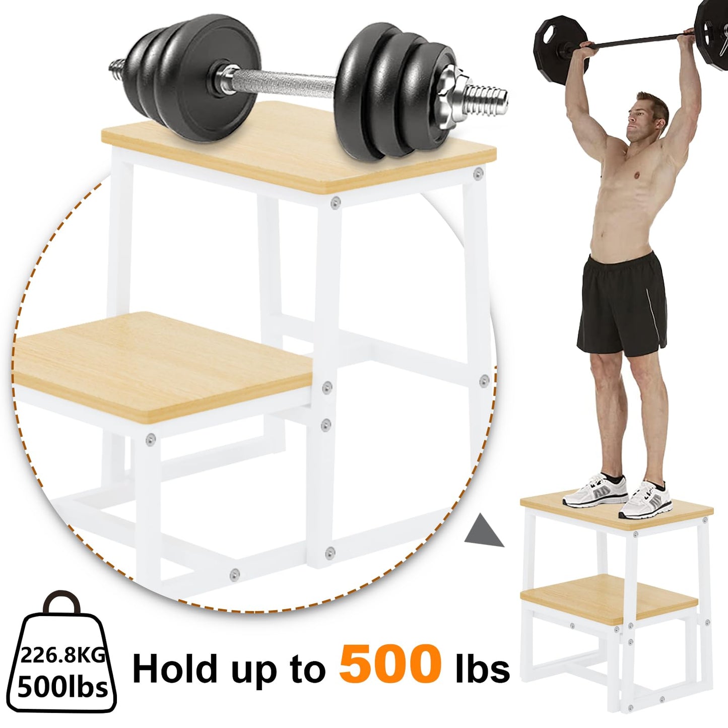 iTsst Step Stool for Adults,Holds up to 500Lb,3 in1 Heavy Duty Sturdy Two Step Stool for Kichen/Bathroom/High beds, Wooden&Metal Frame, Non-Slip Pads (SK402M)