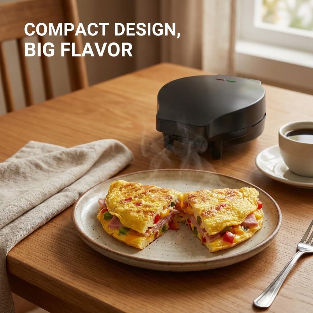 Nyrvexa Dual-Zone Electric Omelette Maker,Omelette Maker Electric,1000w Rapid Double-Sided Egg Cooker With Non-Stick Plates，Anti-Silp Base Anti-Scald Handle Cool-Touch Handle for Home,Dorm&Travel