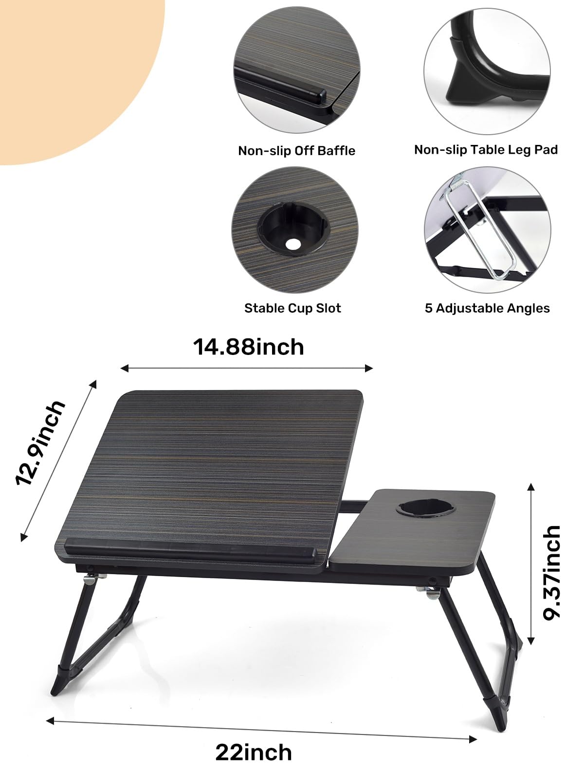 Lap Desk for Couch/Sofa/Floor, 5-Angle Adjustable Bed Desk with Foldable Legs &Cup Holder, Light Weight Bed Tray Table for Writing/Eating/Reading, Portable Laptop Stand for Adults, Kids