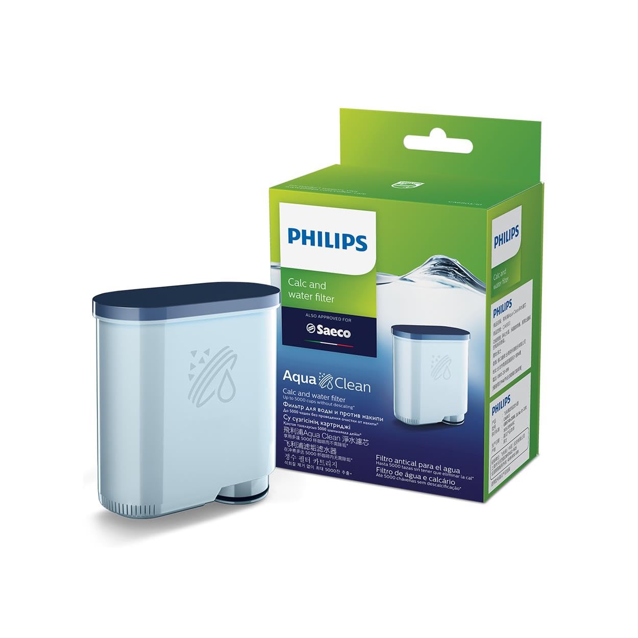 Philips AquaClean Original Calc and Water Filter, No Descaling up to 5,000 cups, Reduces Formation of Limescale, 2 AquaClean Filters, (CA6903/22)