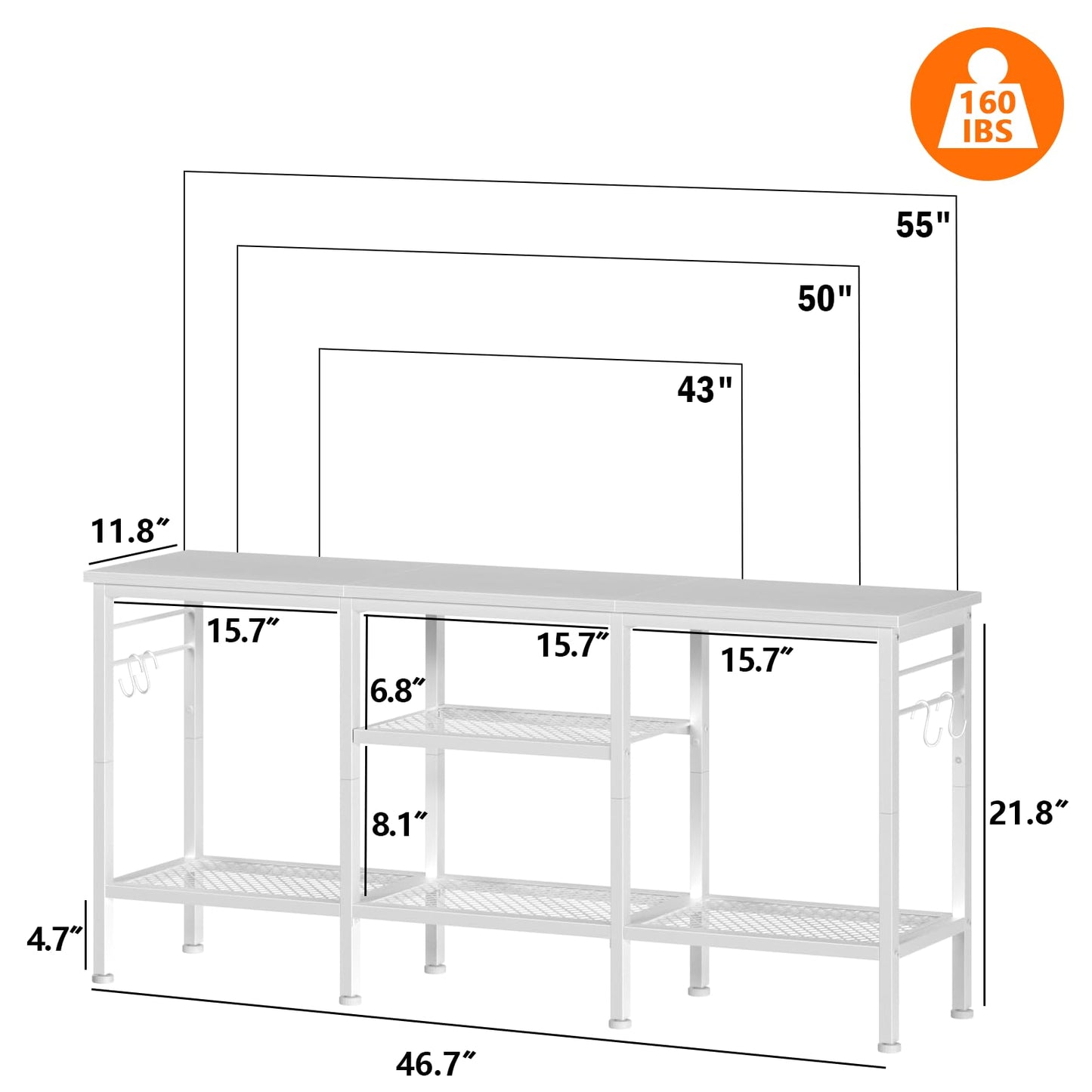 Furologee TV Stand for TVs up to 55 Inch, Entertainment Center with Open Storage Shelves, Media Console Table with Soundbar Shelf for Living Room, Bedroom, White