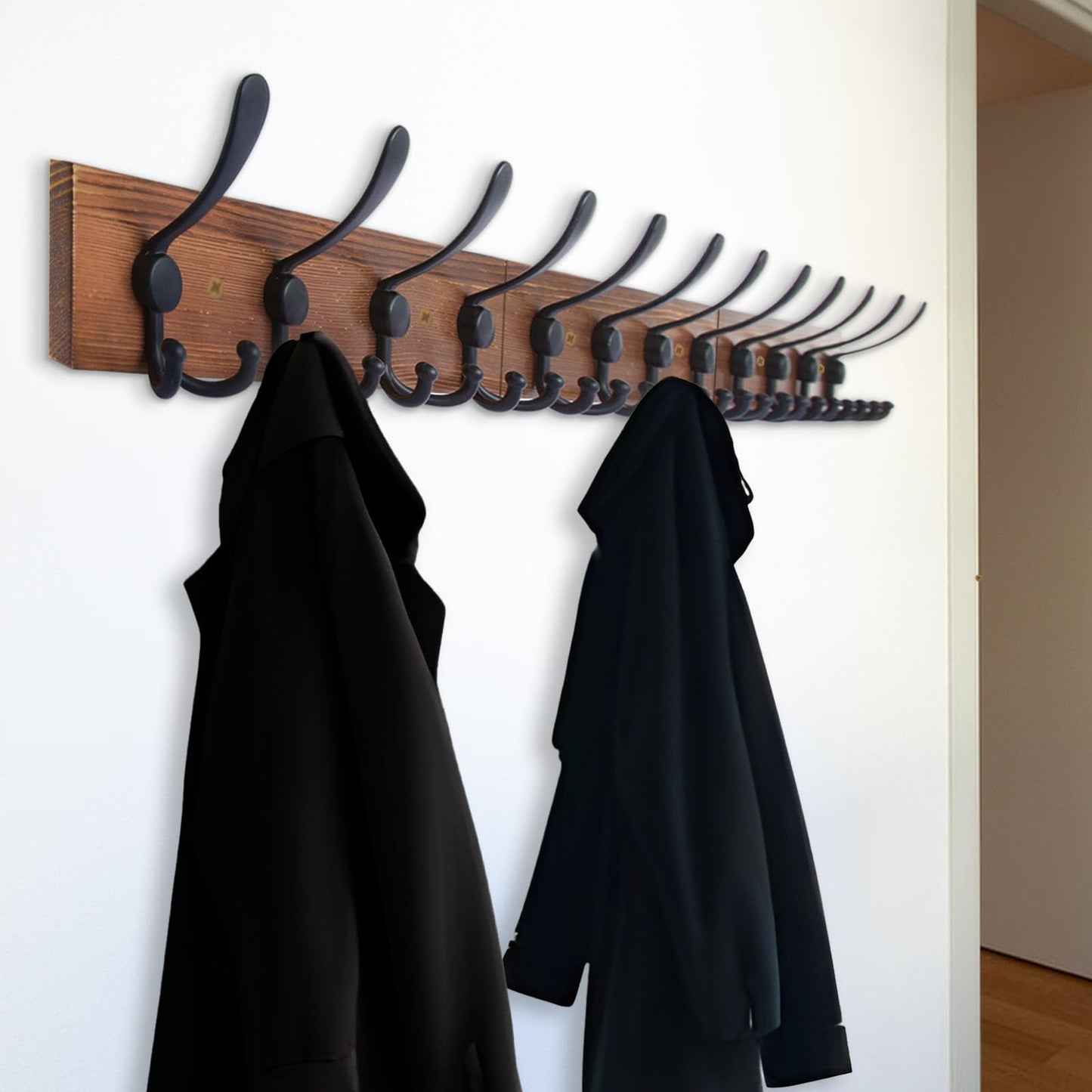 Homagic Wall Mount Coat Rack 47.3'' Burnt Brown Hanger - Rustic Towel Rack for Bathroom, Living Room - Hooks for Coats, Hats, Clothes
