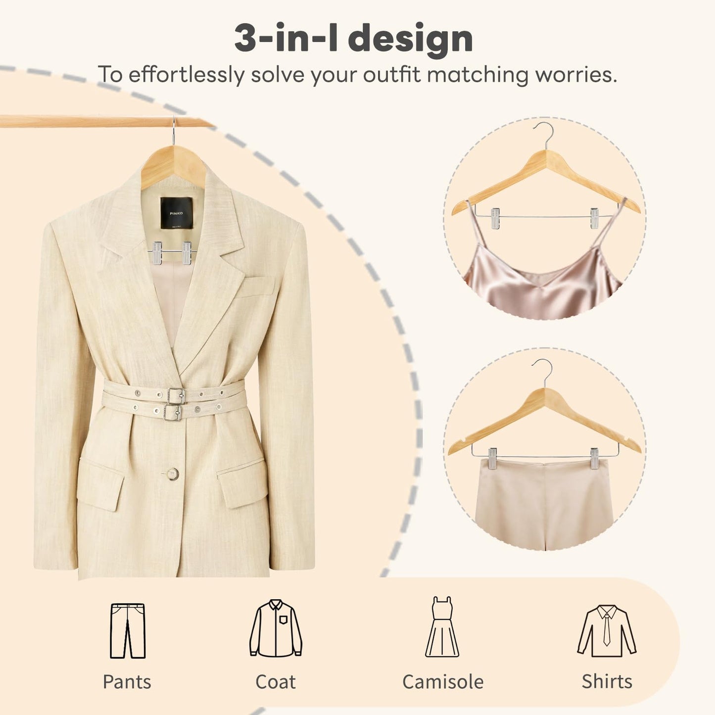 HOUSE DAY 12 Pack High-Grade Wooden Suit Hangers Skirt Hangers with Clips Solid Wood Pants Hanger Natural Smooth Finish Premium Wood Hanger with Durable Metal Clips for Blouse, Dress, Coat, Jacket