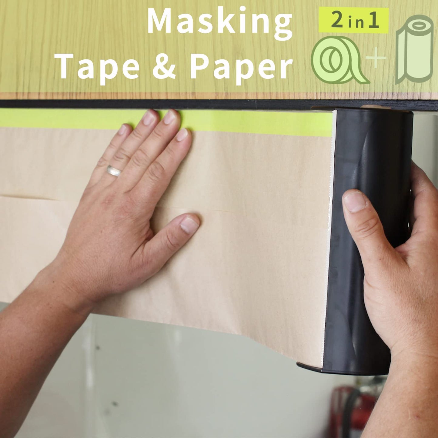 Tangibay Pre-Taped Masking Paper for Painting - 24 inch x 50 feet Tape and Drape Painters Paper, Paint Adhesive Protective Paper Roll for Covering Skirting, Frames, Cars and Auto Body (6 Rolls)