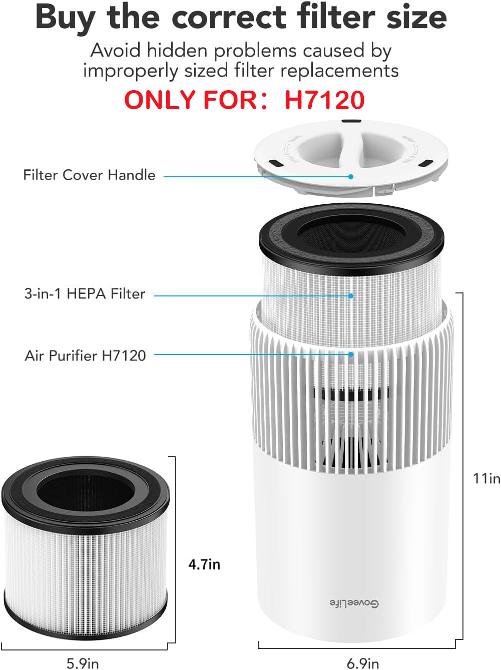 GoveeLife Air-Purifier Replacement Accessories only for H7120101, 2 Pack, H11 HEPA