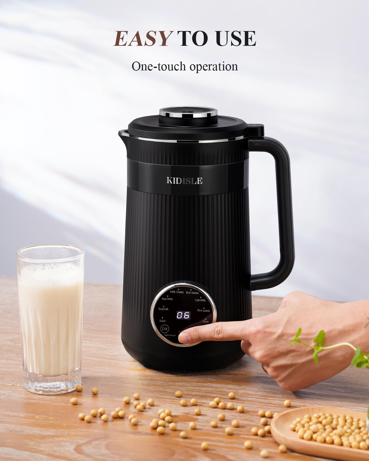 KIDISLE 32oz Automatic Soy Machine for Homemade Almond, Oat, Coconut, Soy, Plant Based Milks and Non Dairy Beverages with Delay Start/Keep Warm/Self-Cleaning/Boil Water, Black