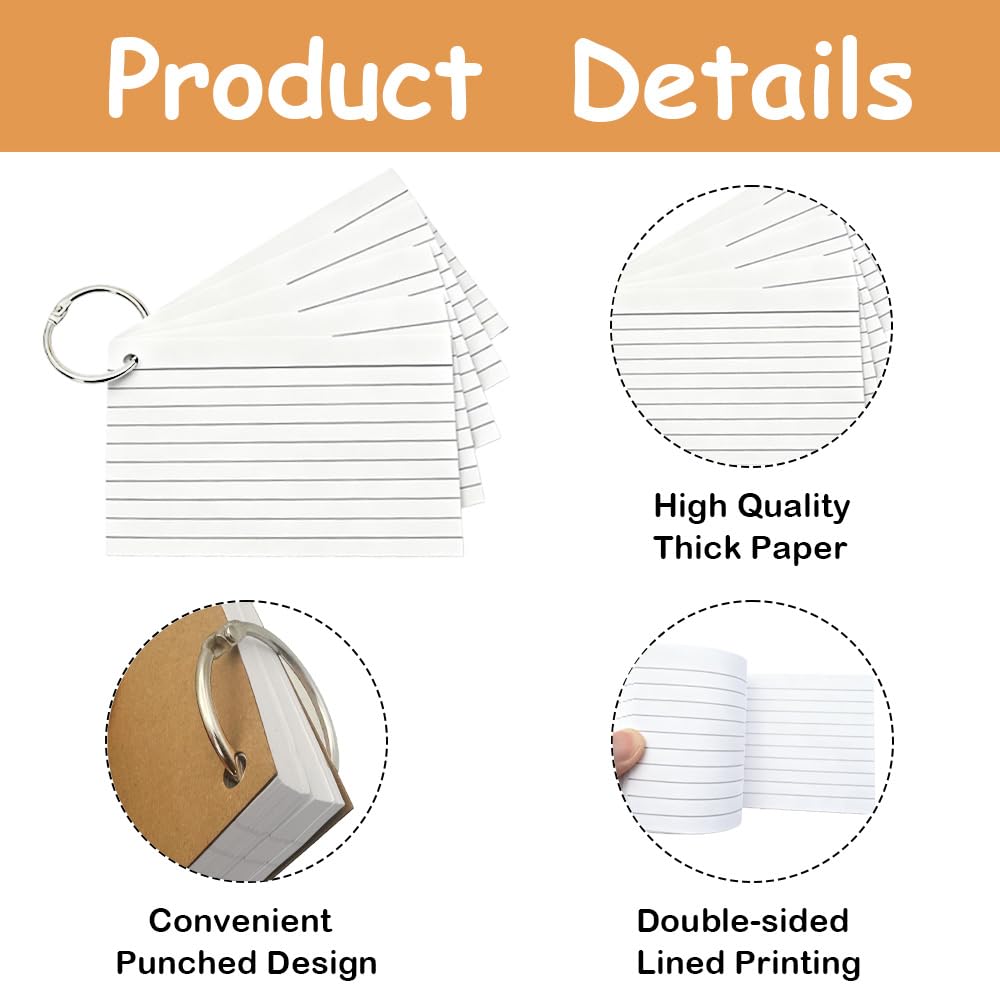 3000 Pcs White Index Cards Bulk with Rings, 3x5 Inch Flash Cards with Holder for Studying, Notecards Lined for Office, Home, School Supplies College, Ruled Index Cards, Double Sided