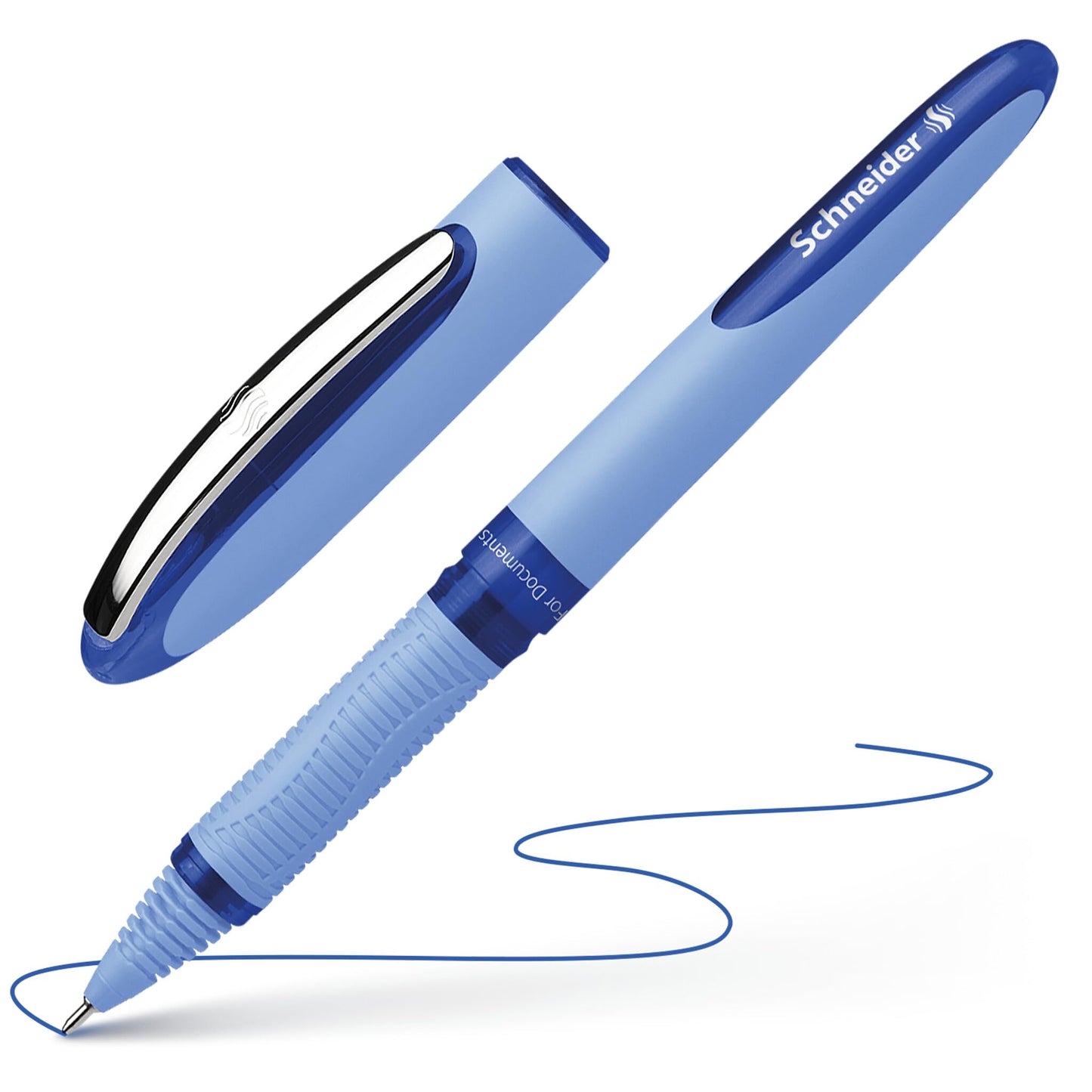 Schneider One Hybrid N Rollerball Pen, 0.3 mm Hybrid Needle Tip, Light Blue Barrel, Blue Ink, Box of 10 Pens (183403)