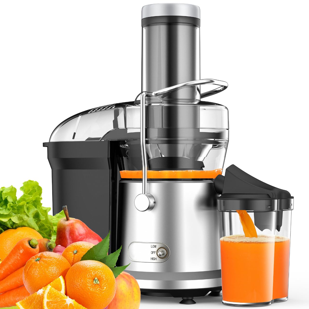 1200W Juicer Machines with 3.2" Feed Chute for Whole Fruits and Vegs, Dual Speeds Centrifugal Juice Extractor, Heavy Duty Full Copper Motor, 35oz Large Juice Jug, Easy to Clean, BPA-Free