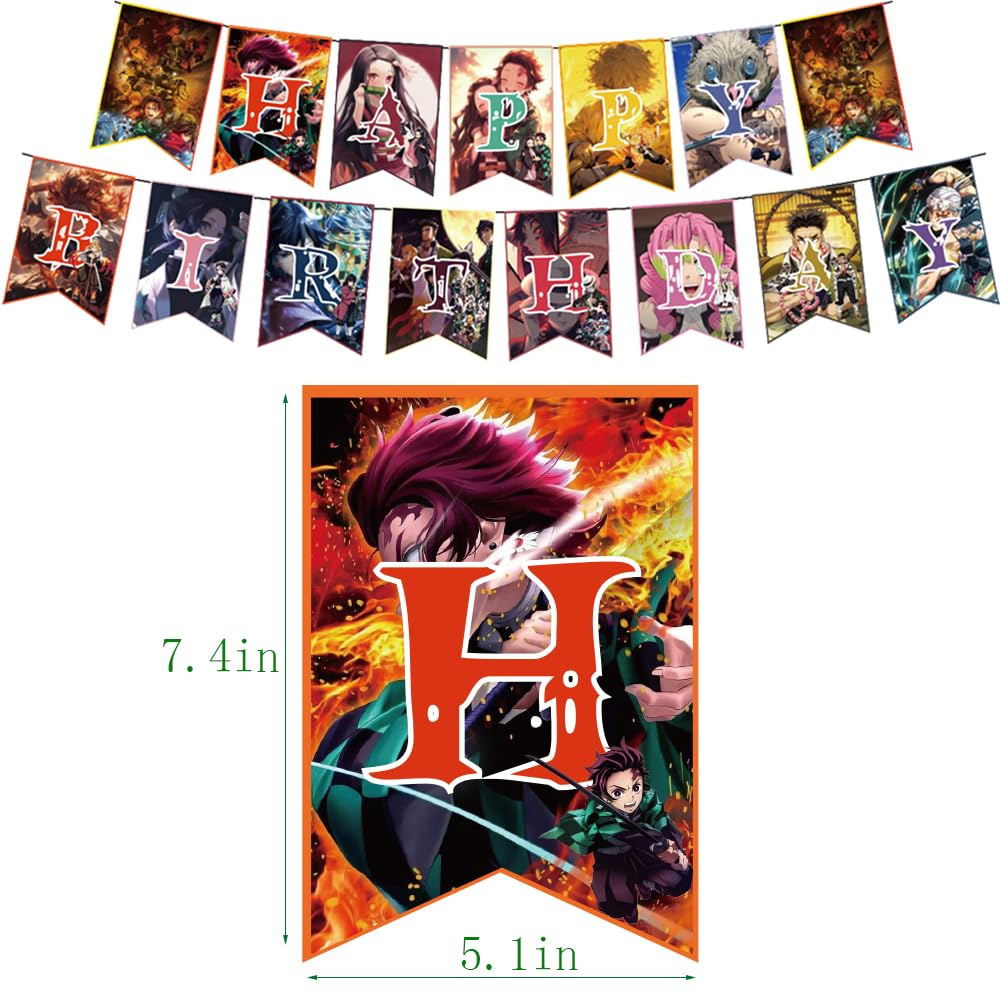 132Pcs Demon-themed birthday party decorations and party supplies,cake toppers, spiral hangings, dinner plates, tablecloths,stickers,