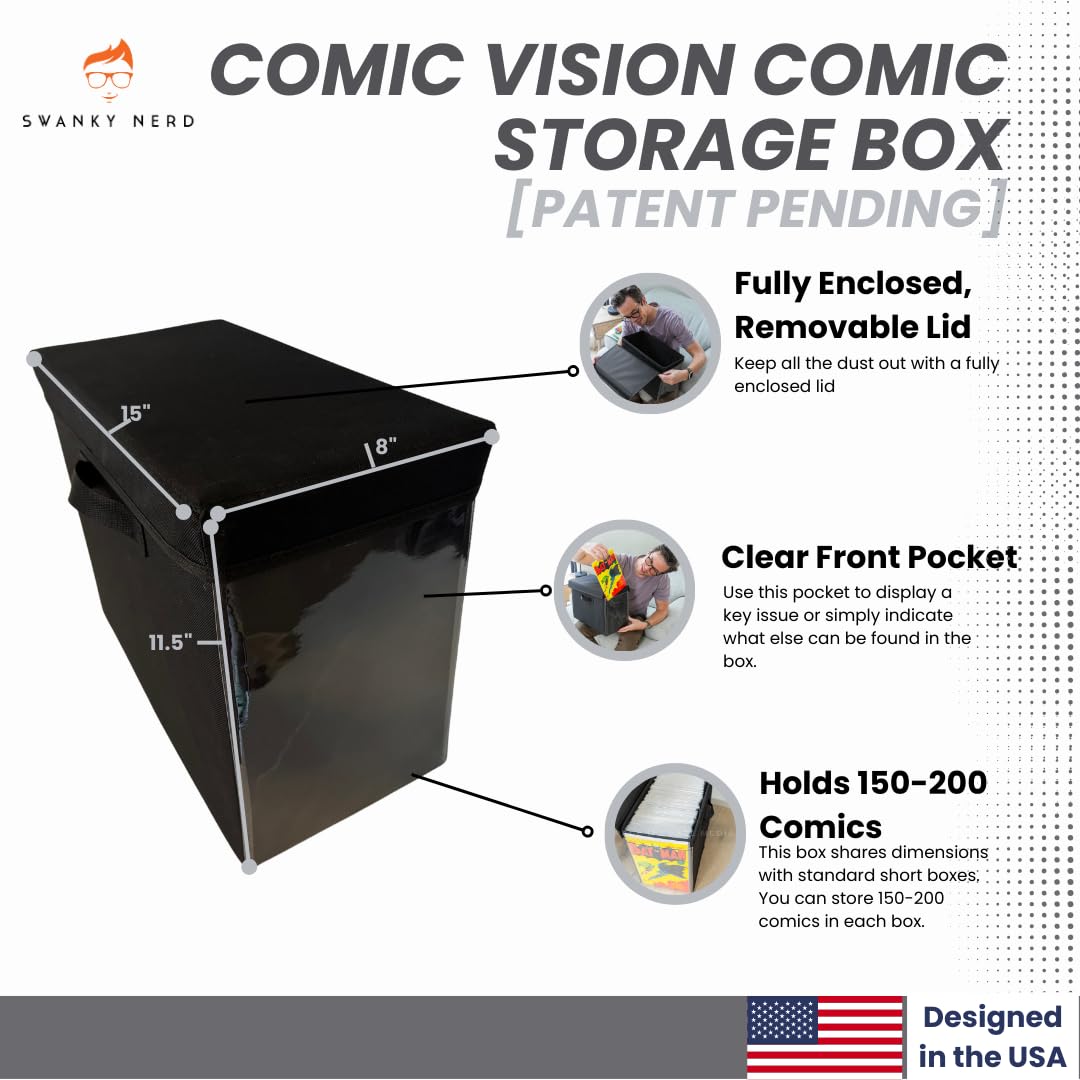 Swanky Nerd Comic Vision Comic Book Storage Box and Comic Book Display [Patent Pending] - Removeable, enclosed top - 2pack