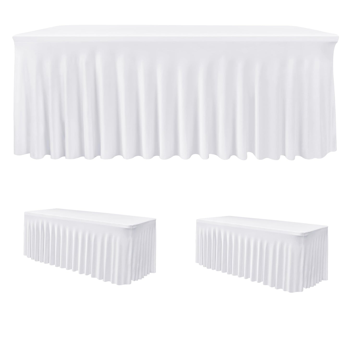 HolidayIdeas White 8ft Spandex Tablecloth 2 Pack Fitted Stretch Table Skirts 30x96 Inch, Wrinkle-Free Floor Length Polyester Table Cover for Weddings Parties Banquets Events