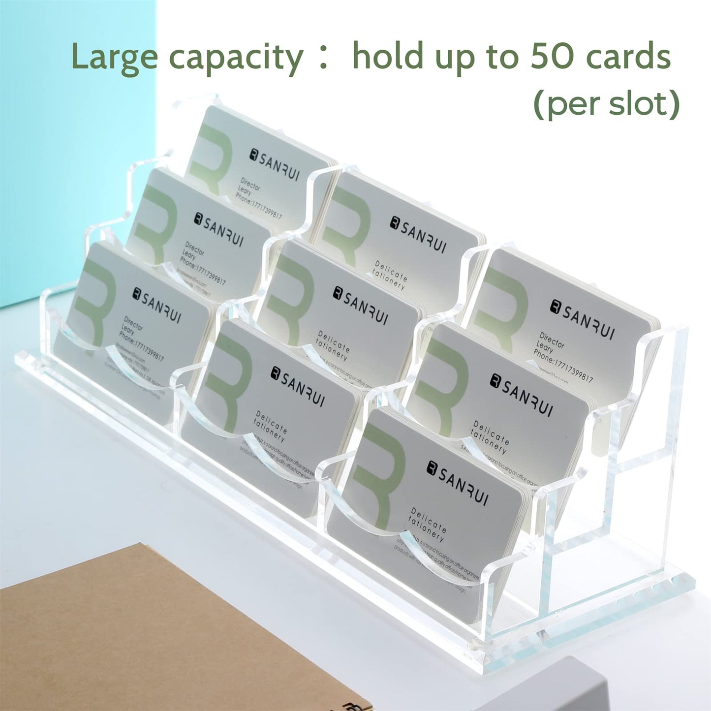 SANRUI Business Card Holder for Desk Clear Acrylic Business Card Holders, Business Card Display Stand 3Tier 9 Slots