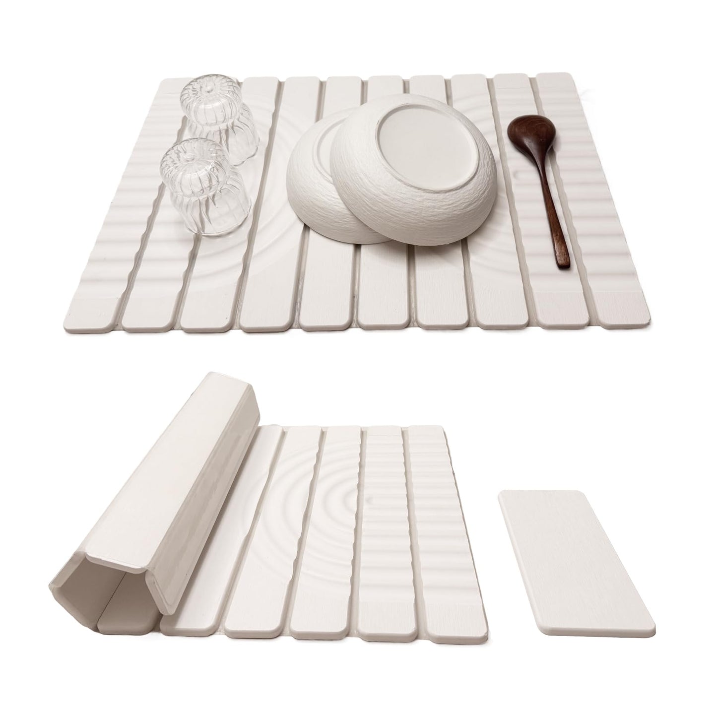 Stone Drying Mat for Kitchen Counter, 23.62"X15.35" Absorbent Diatomaceous Collapsible Quick Drying Dish Mats，Roll This Non-Slip Highly Absorbent Drying Mat Into a Compact Size for Seamless Storage