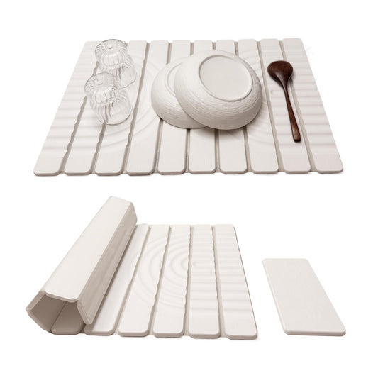 Stone Drying Mat for Kitchen Counter, 23.62"X15.35" Absorbent Diatomaceous Collapsible Quick Drying Dish Mats，Roll This Non-Slip Highly Absorbent Drying Mat Into a Compact Size for Seamless Storage