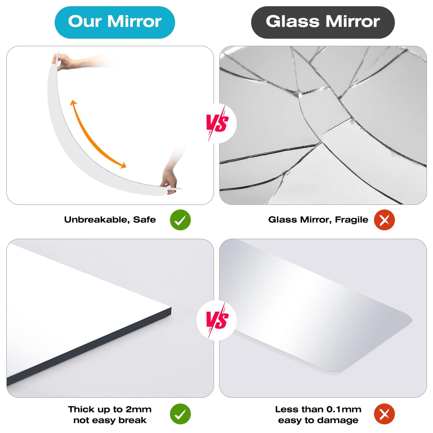 DEHWFT Full Length Mirror,47.25x15.75 Inch Acrylic Shatterproof Soft Mirrors, Non-Glass Wall-Mounted Fitness Mirror for Home, Lightweight Durable Modern Decor for Bedroom/Living Room/Cloakroom