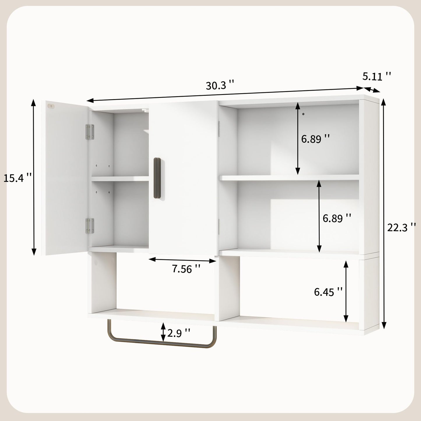 Vavkorkula Medicine Cabinet, Wooden Bathroom Wall Cabinet with 2 Doors, Adjustable Shelves & Towel Bar, Over Toilet Storage Cabinet Wall Mounted for Kitchen & Laundry, White