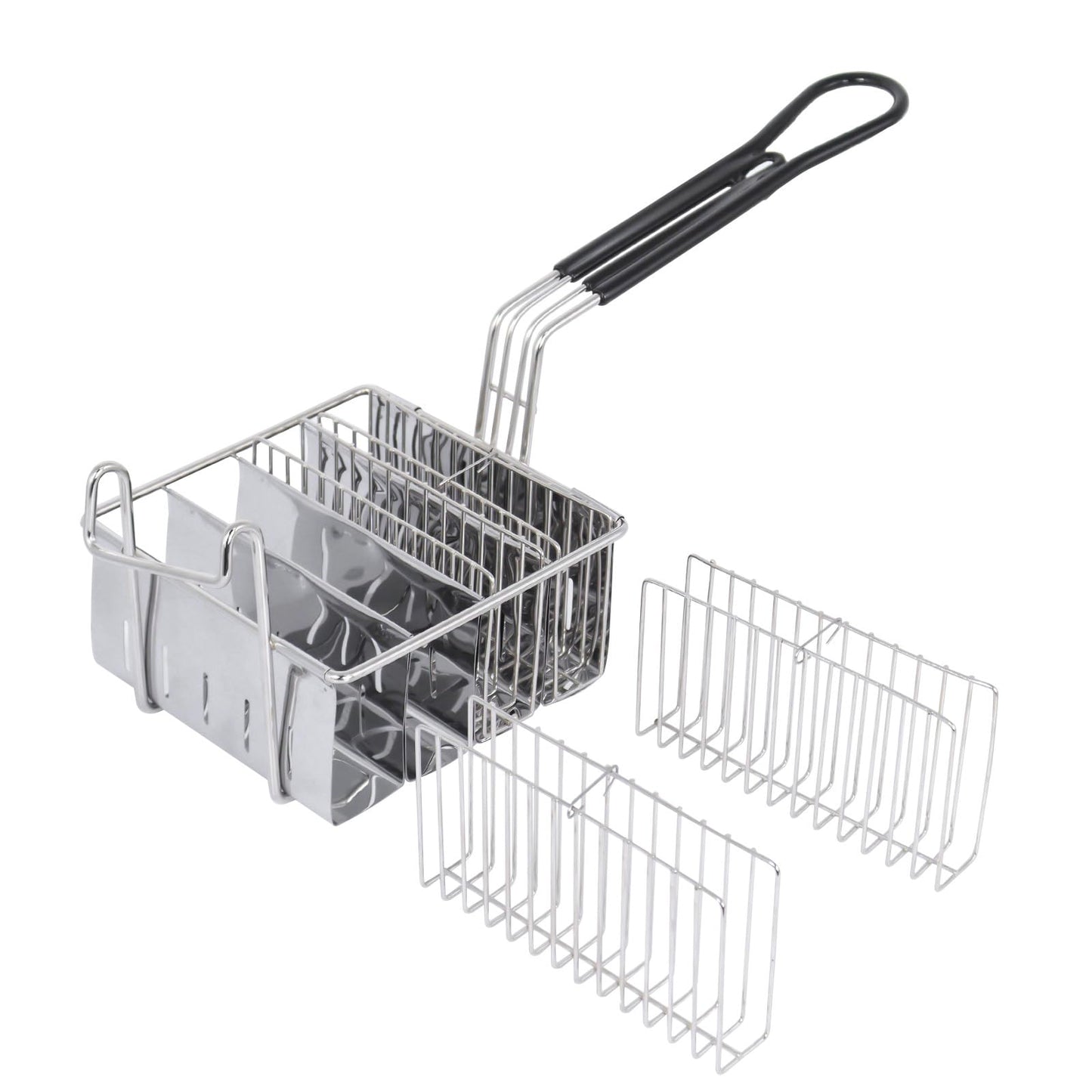 4 Shells Taco Fryer Basket Stainless Steel Taco Fryer Holds Kitchen Deep Fry Basket with Handle Flat Bottom Frying Shell Mold