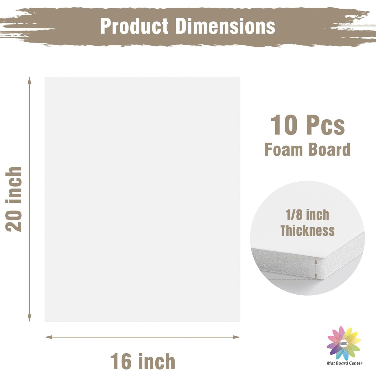 Mat Board Center, Pack of 10 Acid-Free Foam Boards, 16x20 inch White Foam Boards, 1/8" Thick