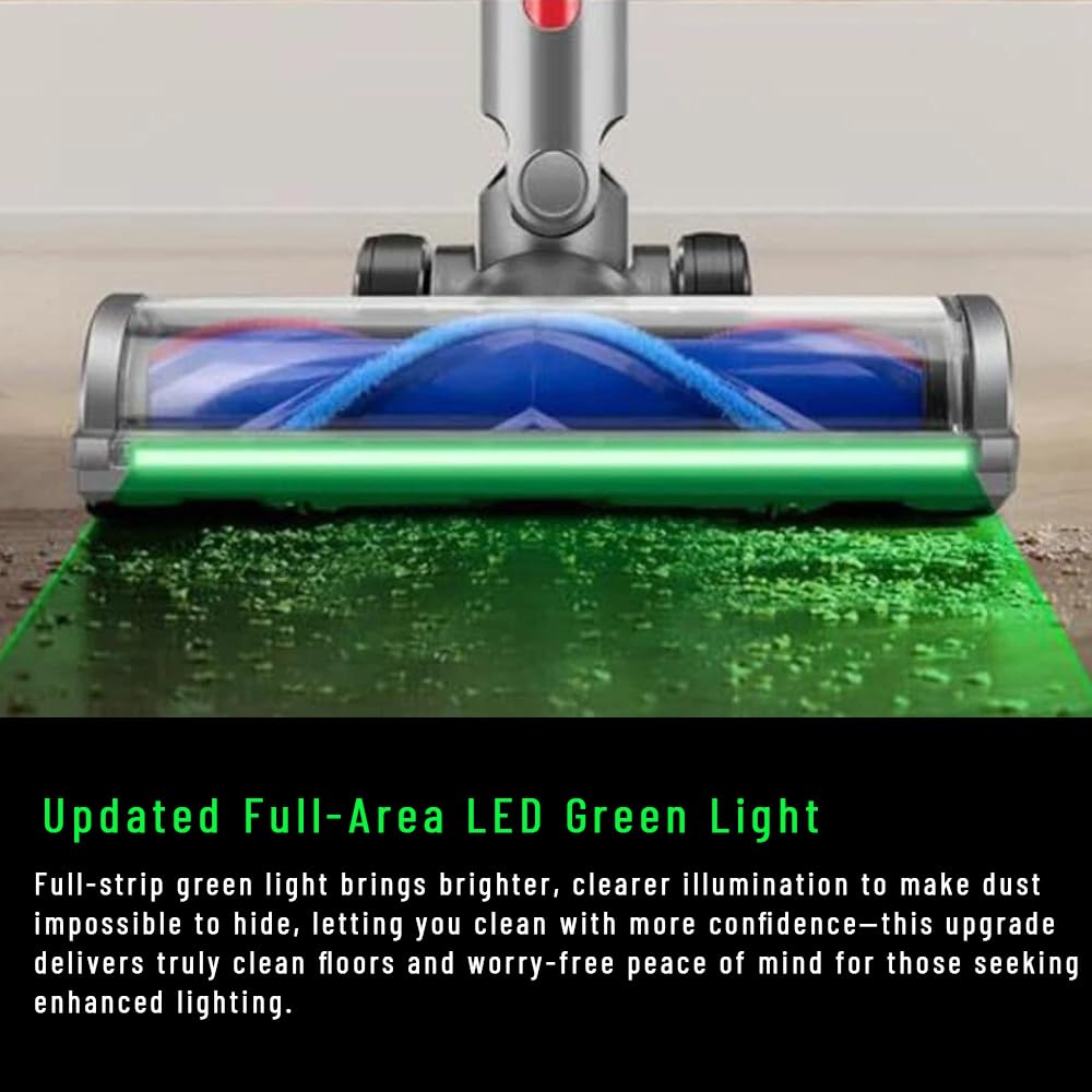V-Shape Cleaner Head for Dyson V15 V11 V10 V8 V7 Gen5 G5 Animal Absolute - Full-Area Green LED, One Head for Hardwood and Short-Pile Carpet, Anti-Tangle Quick-Release Replacement Part