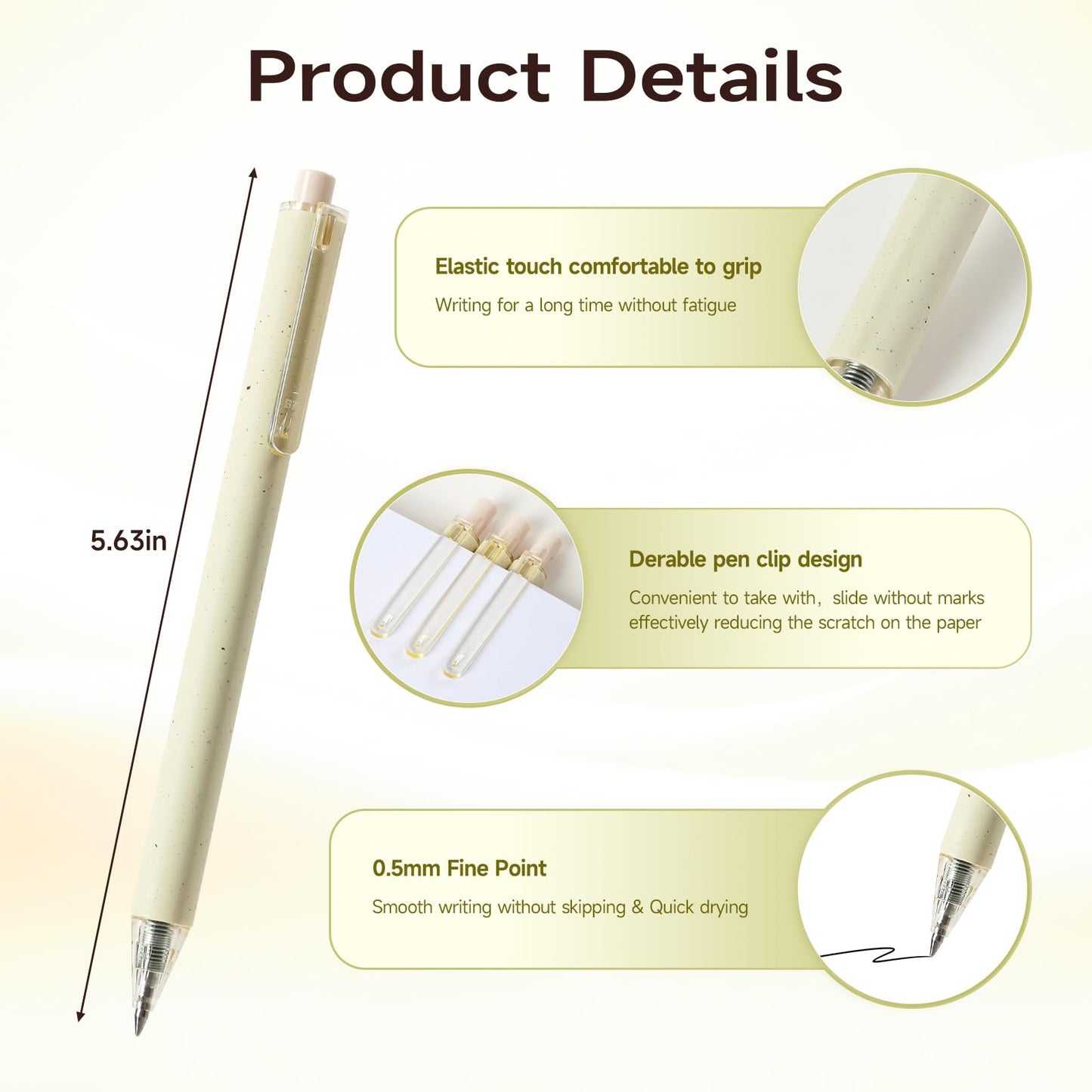 RIANCY 66 Pack Retractable Black Ballpoint Pens Bulk, 0.5mm Fine Point Click Pens, No Bleed No Smear Smooth Writing, Beige Barrel for Teacher Classroom Office School Supplies Wholesale